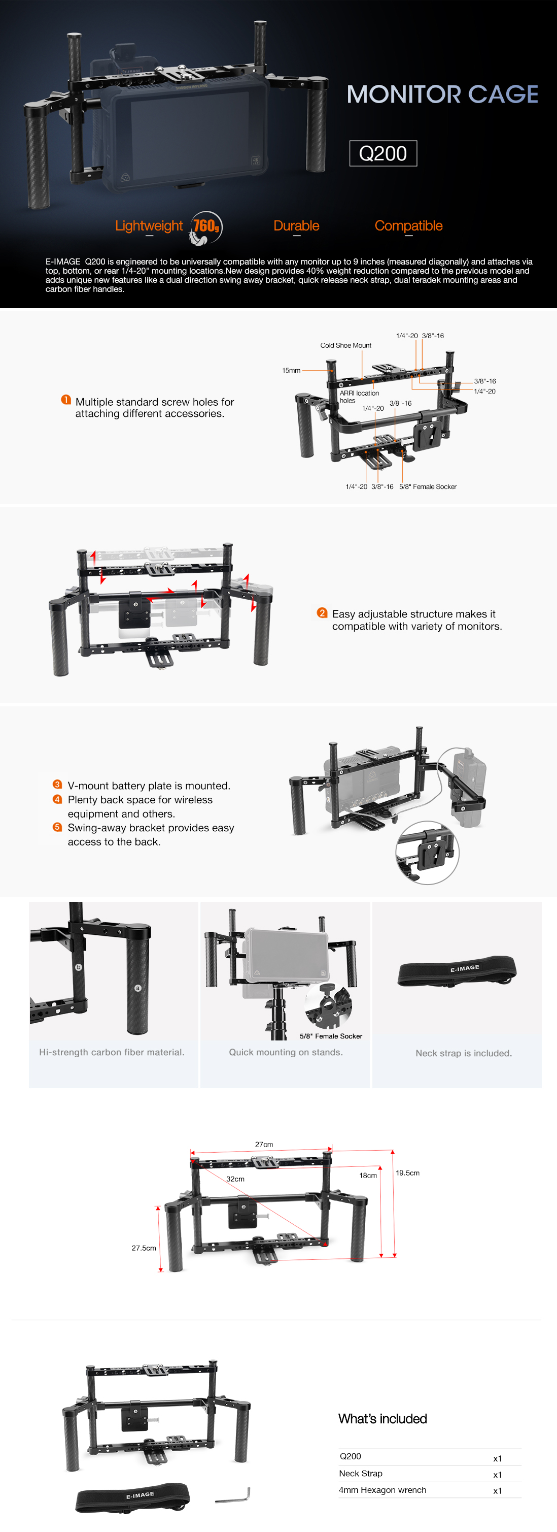 E-IMAGE Q200 director video camera monitor cage Easy adjustable structure with c